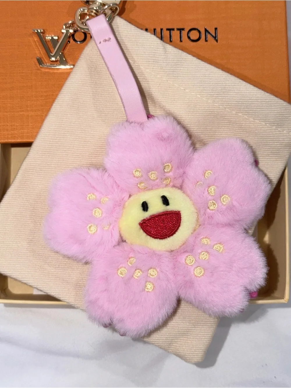 Fashion Pink Flower Fur Bag Charm/Keychain